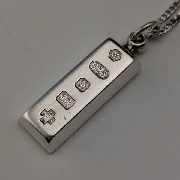 2000 British pure silver ingot pendant, 10.3g, with pure silver necklace, RC